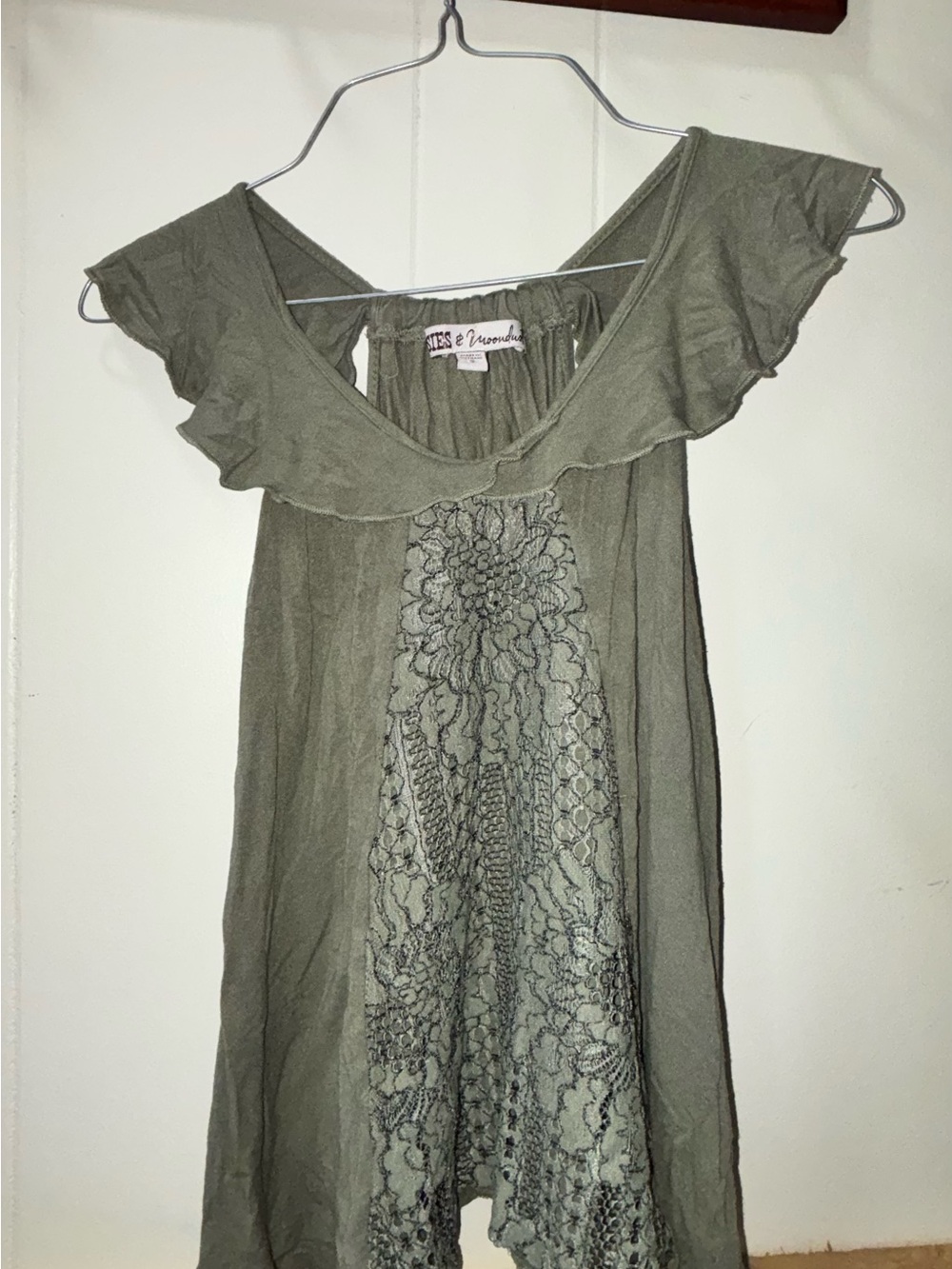 Gypsies & Moondust Olive Ruffle Lace-Trim Tunic